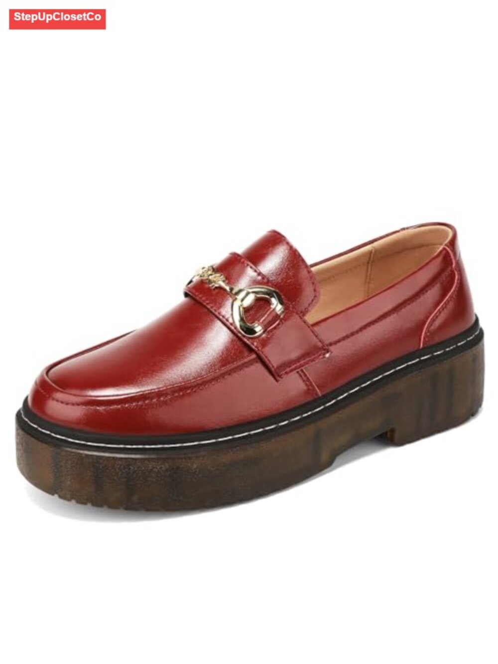 Women's Platform Loafers PU Leather Memory Foam Slip On Comfort Shoes